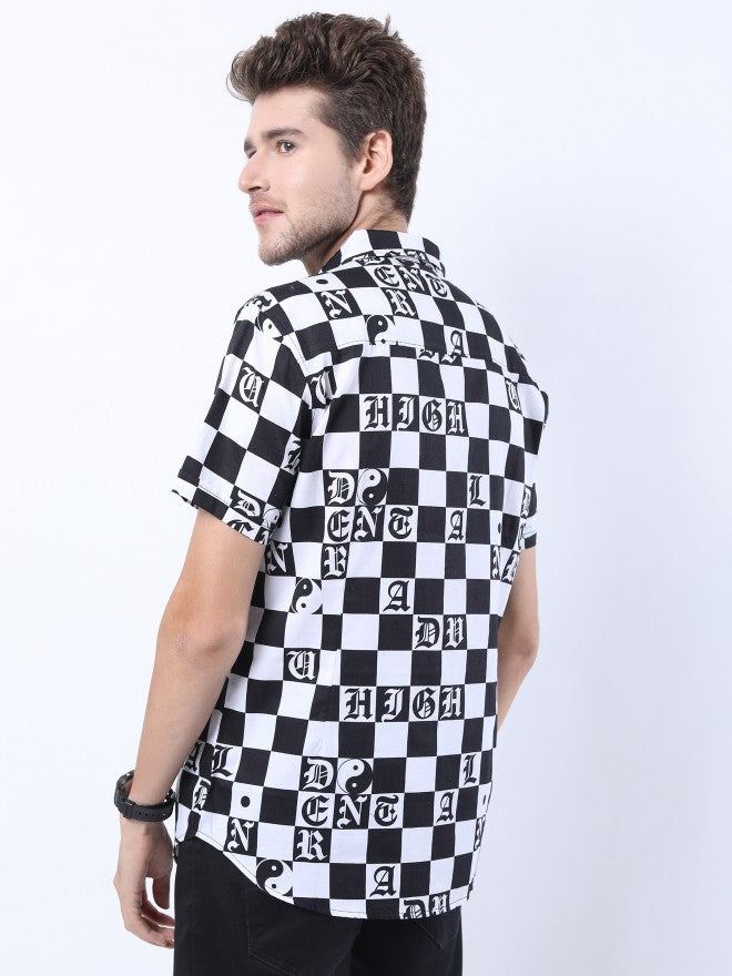 Highlander Men Black/White Slim Fit Printed Casual Shirt - Black - Image 3