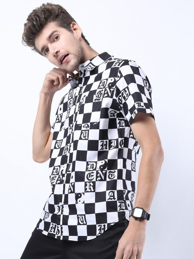 Highlander Men Black/White Slim Fit Printed Casual Shirt - Black - Image 5