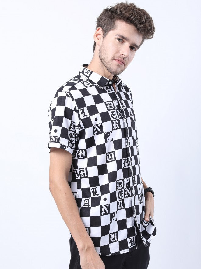 Highlander Men Black/White Slim Fit Printed Casual Shirt - Black - Image 6