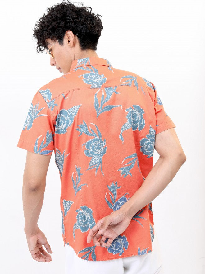 Highlander Men Coral Slim Fit Casual Shirt - Peach - Image 3