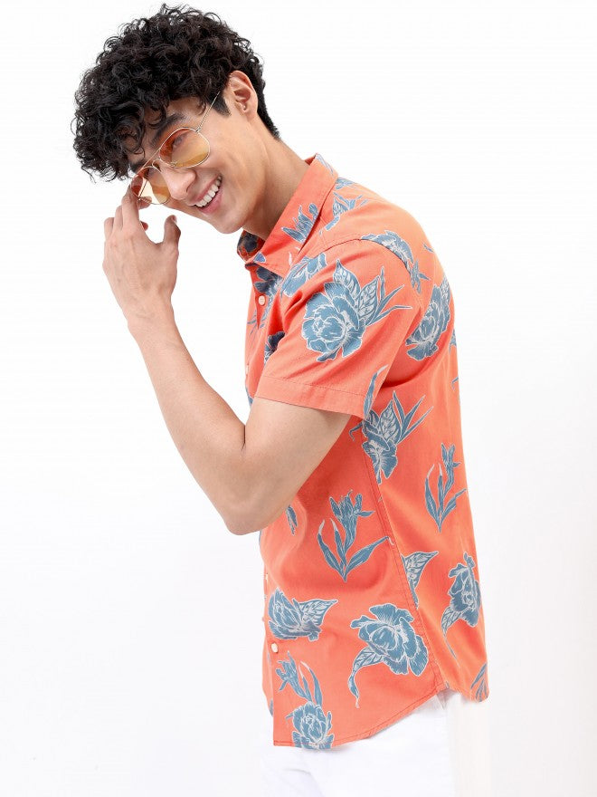 Highlander Men Coral Slim Fit Casual Shirt - Peach - Image 4
