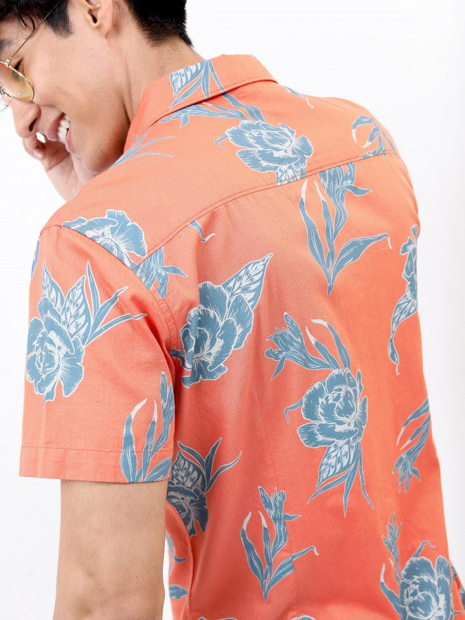 Highlander Men Coral Slim Fit Casual Shirt - Peach - Image 5