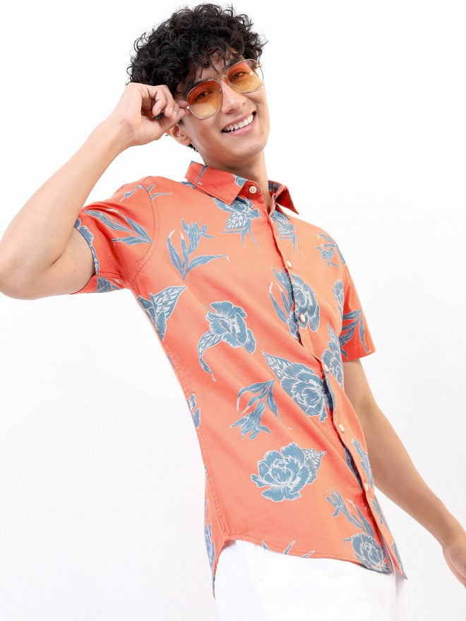 Highlander Men Coral Slim Fit Casual Shirt - Peach - Image 6