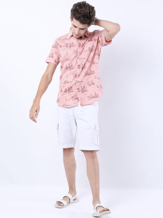 Highlander Men Pink Printed Slim Fit Casual Shirt - Pink - Image 2