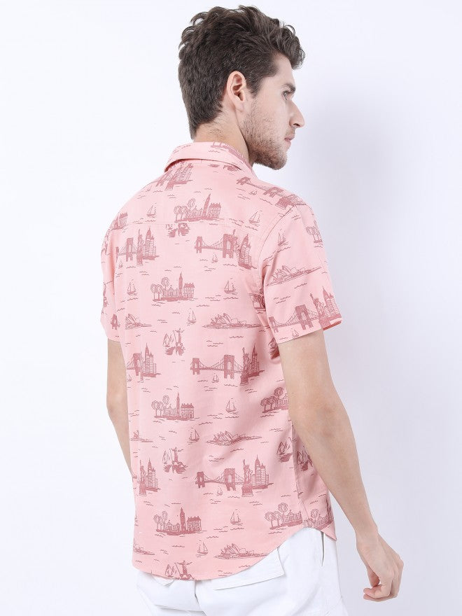 Highlander Men Pink Printed Slim Fit Casual Shirt - Pink - Image 3