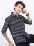 Highlander Men Black/Grey Striped Slim Fit Casual Shirt - Black - Image 1