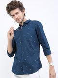 Highlander Men Blue Printed Slim Fit Casual Shirt - Blue - Image 1