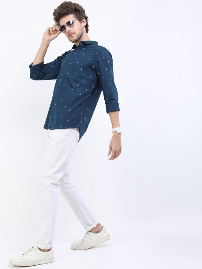 Highlander Men Blue Printed Slim Fit Casual Shirt - Blue - Image 2