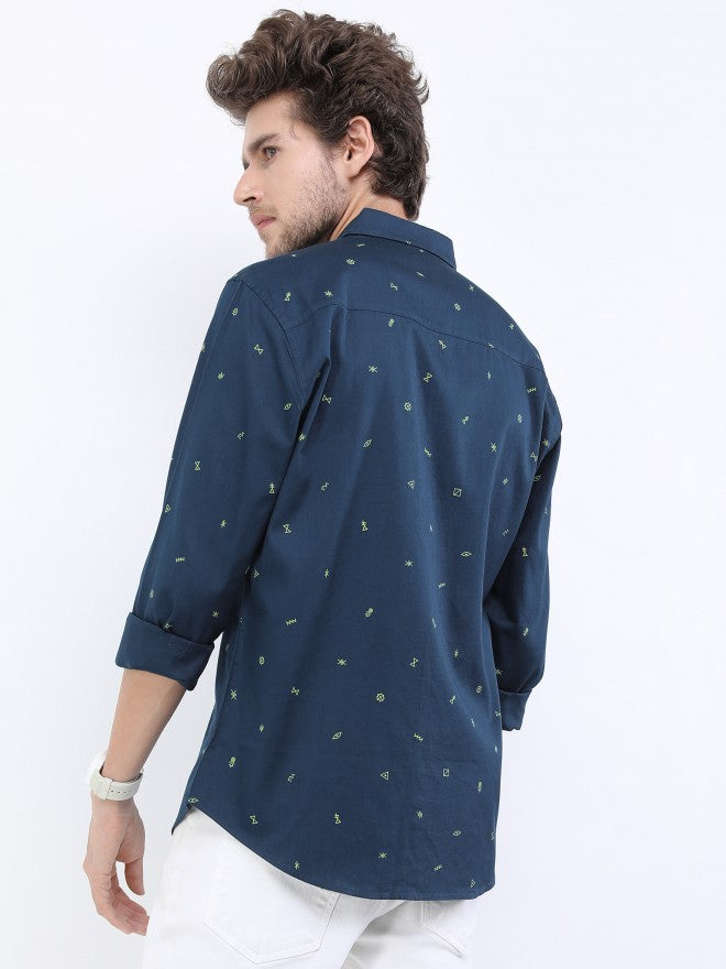 Highlander Men Blue Printed Slim Fit Casual Shirt - Blue - Image 3