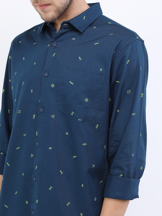Highlander Men Blue Printed Slim Fit Casual Shirt - Blue - Image 4