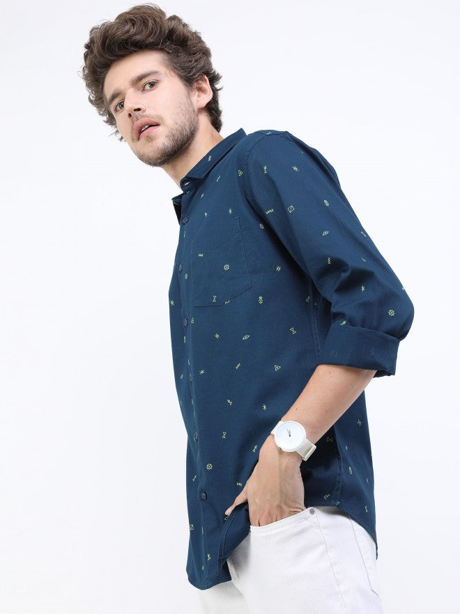 Highlander Men Blue Printed Slim Fit Casual Shirt - Blue - Image 5