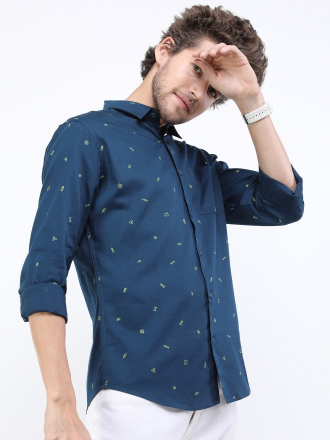 Highlander Men Blue Printed Slim Fit Casual Shirt - Blue - Image 6