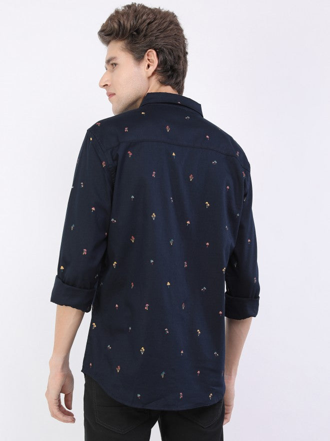 Highlander Men Navy Printed Slim Fit Casual Shirt - Navy Blue - Image 3