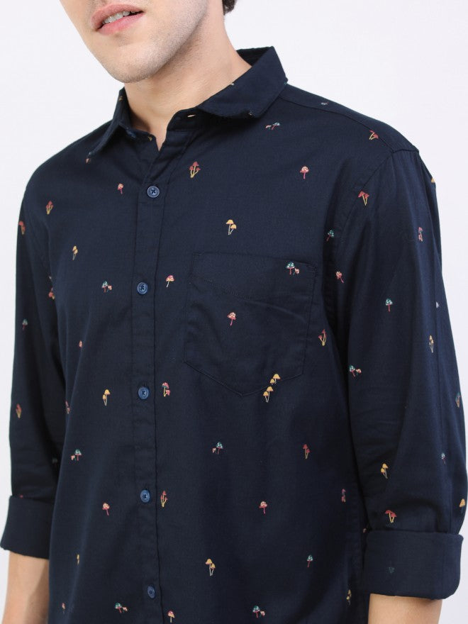 Highlander Men Navy Printed Slim Fit Casual Shirt - Navy Blue - Image 4