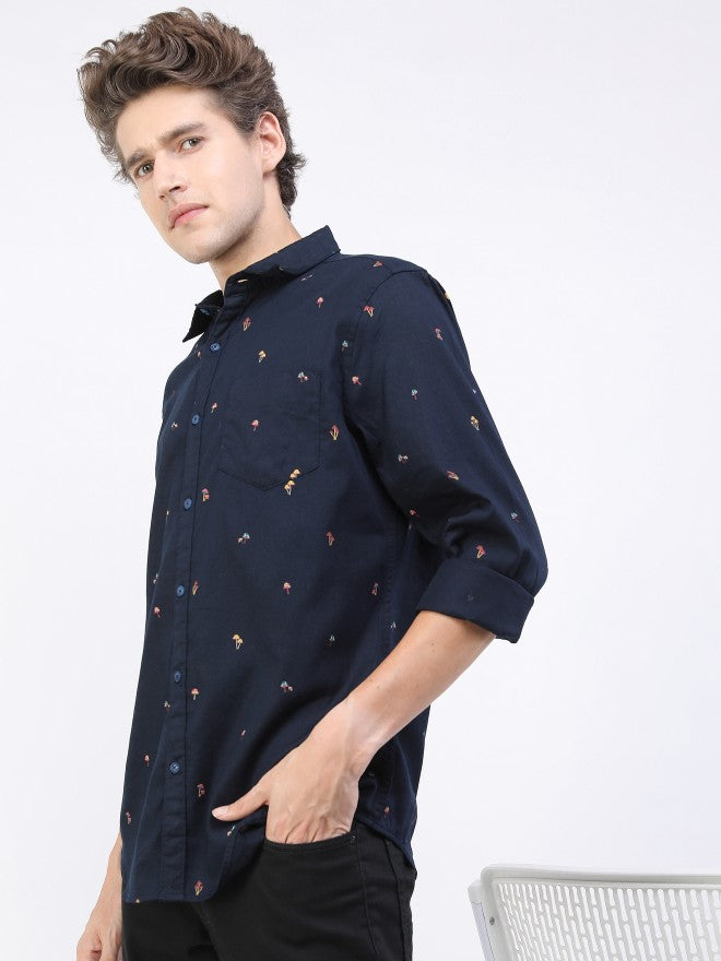 Highlander Men Navy Printed Slim Fit Casual Shirt - Navy Blue - Image 5