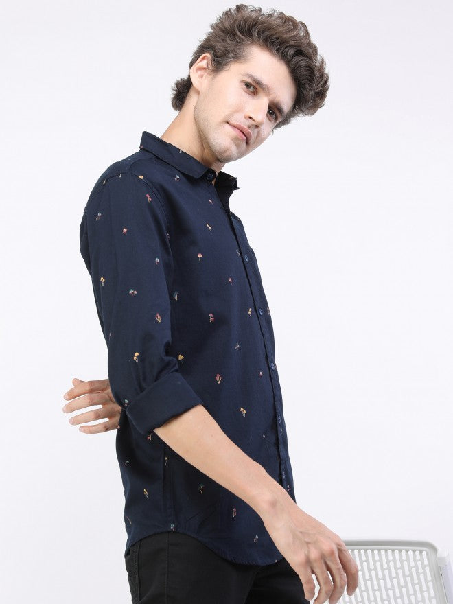 Highlander Men Navy Printed Slim Fit Casual Shirt - Navy Blue - Image 6