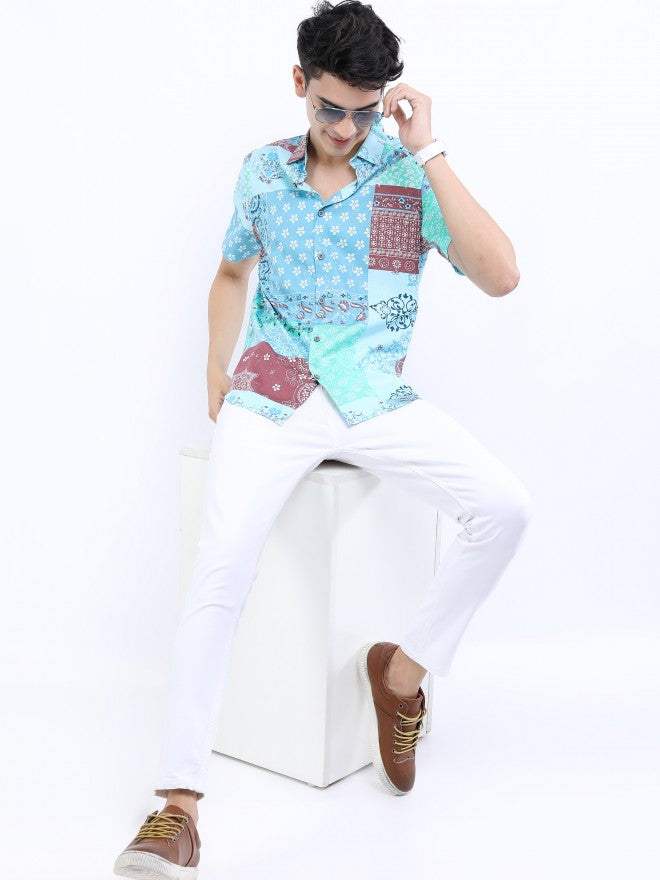 Highlander Men Sea Green/Maroon Slim Fit Casual Shirt - Sage - Image 2