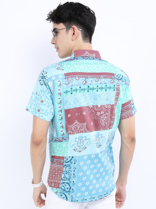 Highlander Men Sea Green/Maroon Slim Fit Casual Shirt - Sage - Image 3