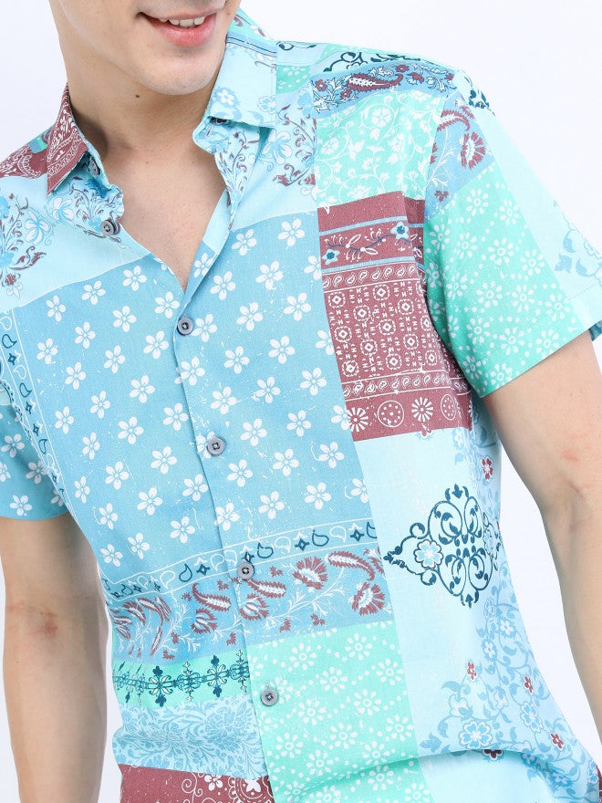 Highlander Men Sea Green/Maroon Slim Fit Casual Shirt - Sage - Image 5