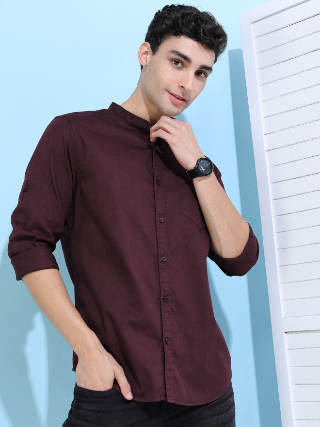 Highlander Men Coffee Solid Slim Fit Casual Shirt - Brown - Image 1