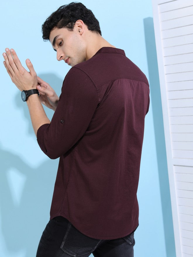 Highlander Men Coffee Solid Slim Fit Casual Shirt - Brown - Image 3