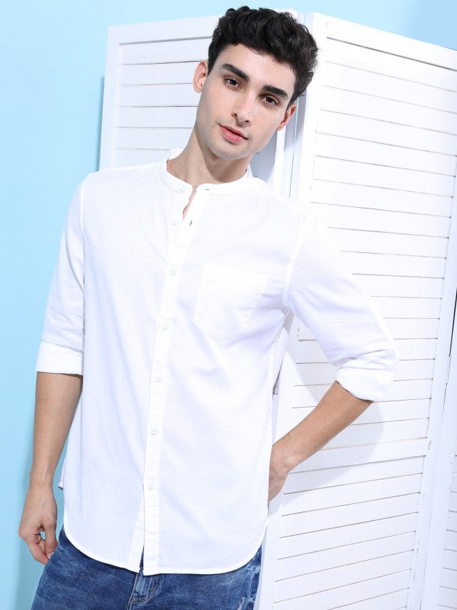 Highlander Men White Solid Slim Fit Casual Shirt - White - Image 1