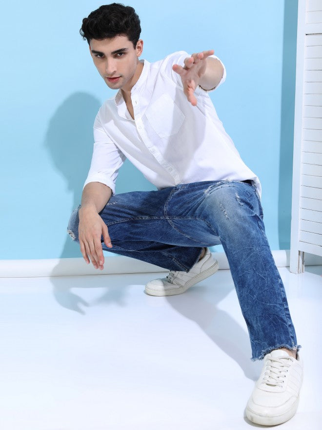 Highlander Men White Solid Slim Fit Casual Shirt - White - Image 2