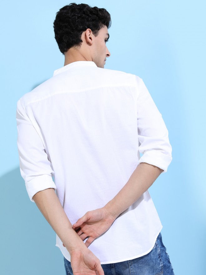 Highlander Men White Solid Slim Fit Casual Shirt - White - Image 3