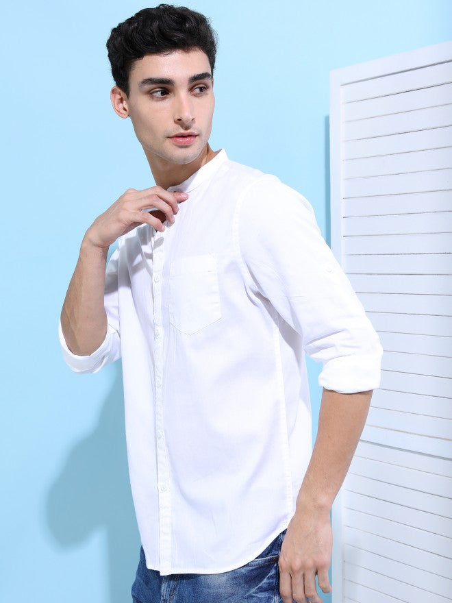 Highlander Men White Solid Slim Fit Casual Shirt - White - Image 5