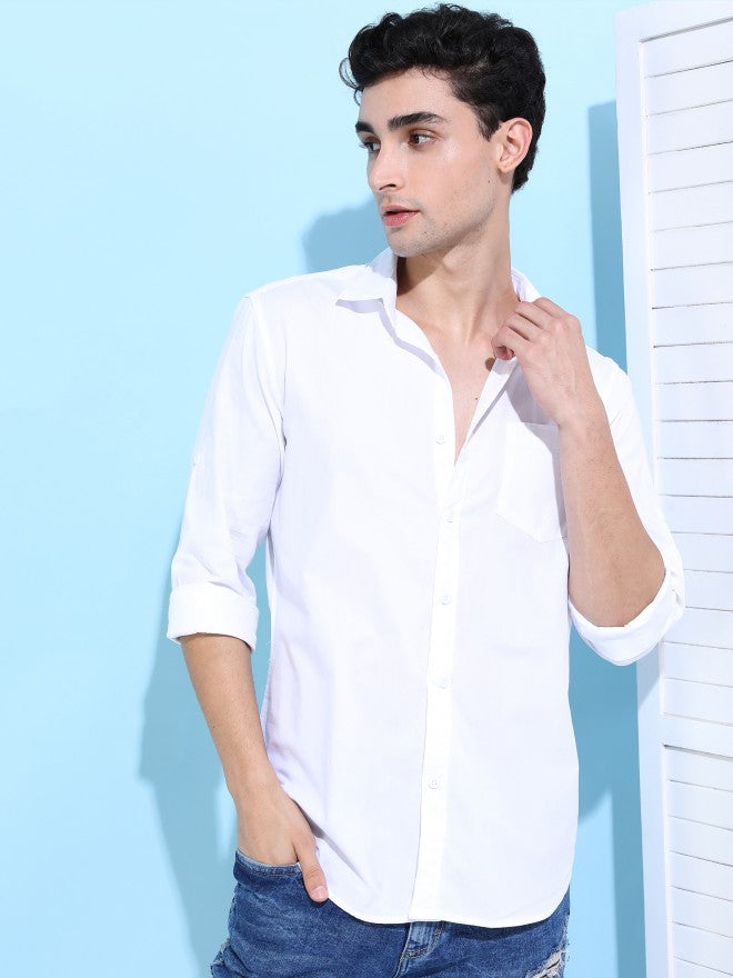 Highlander Men White Solid Slim Fit Casual Shirt - White - Image 1