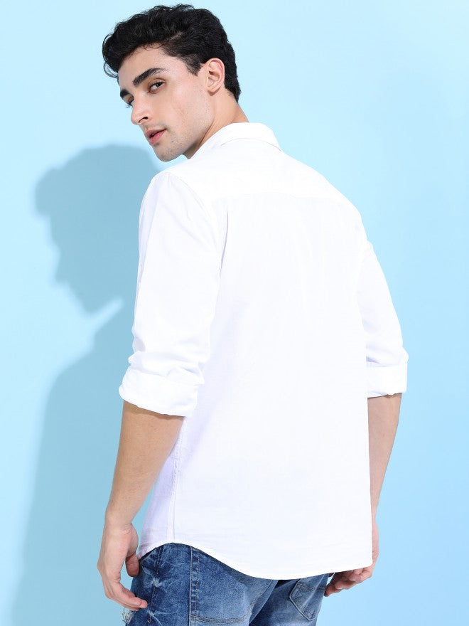Highlander Men White Solid Slim Fit Casual Shirt - White - Image 3