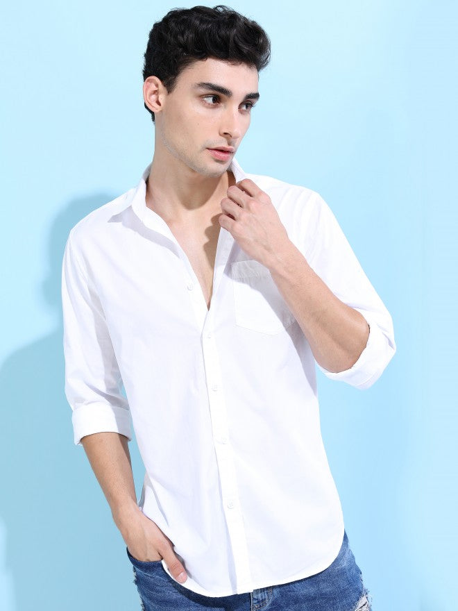Highlander Men White Solid Slim Fit Casual Shirt - White - Image 5