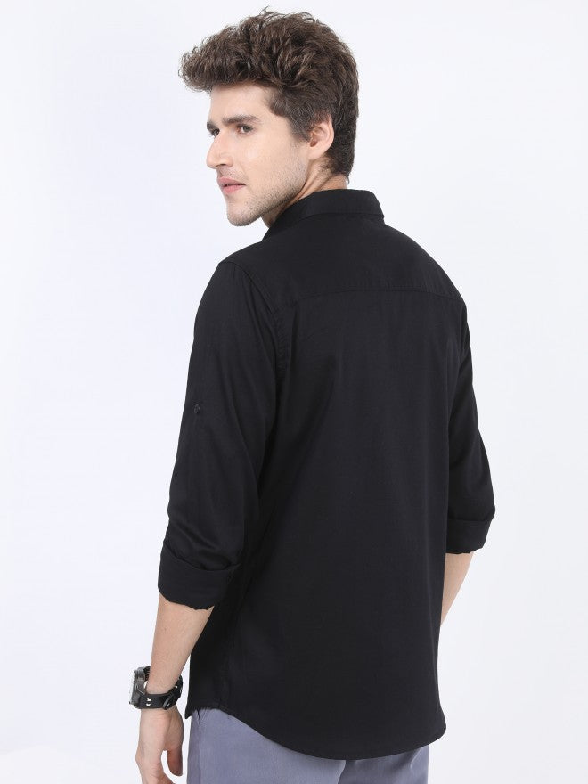 Highlander Men Black Solid Slim Fit Casual Shirt - Black - Image 3
