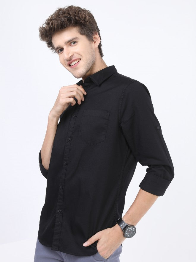Highlander Men Black Solid Slim Fit Casual Shirt - Black - Image 4