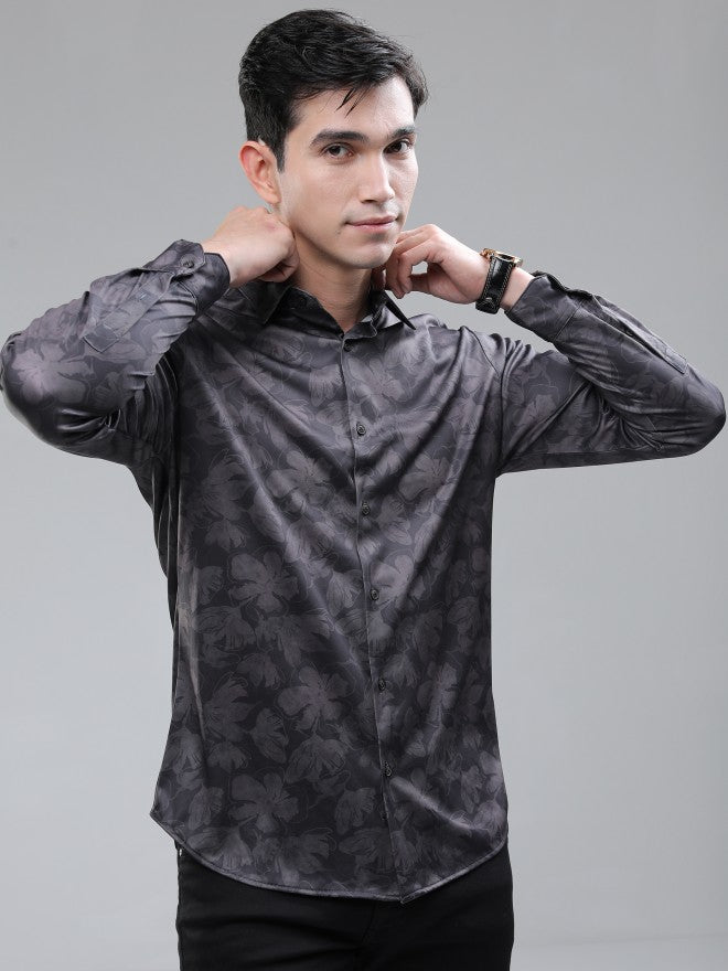 Highlander Men Purple Printed Slim Fit Casual Shirt - Purple - Image 1