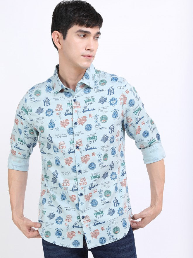 Highlander Men Light Blue Slim Fit Casual Shirt - Blue - Image 1