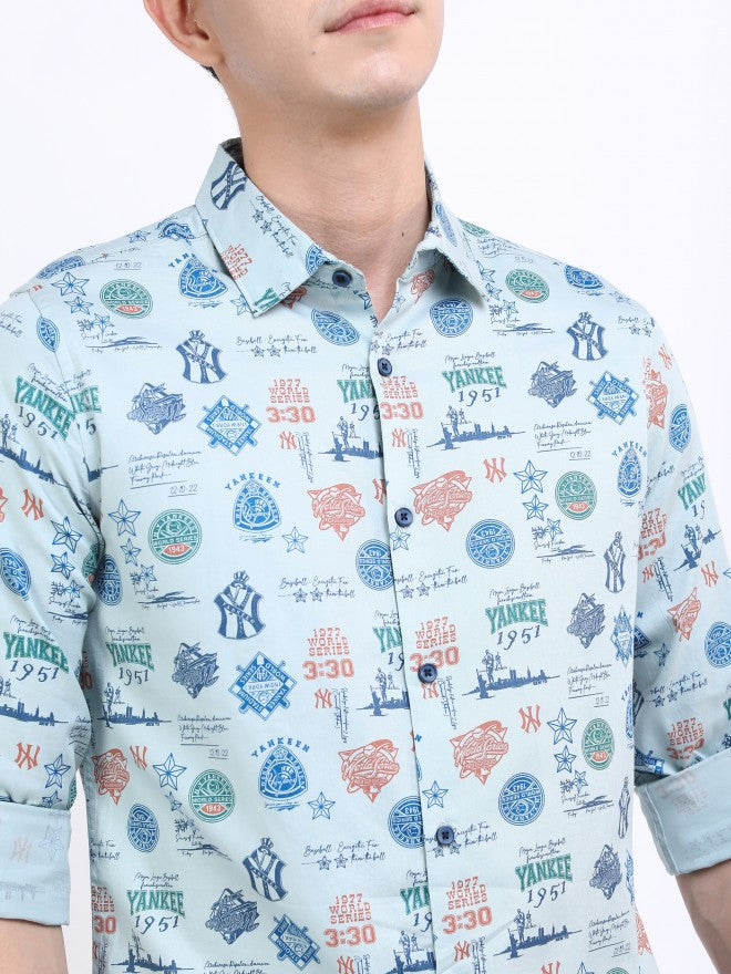 Highlander Men Light Blue Slim Fit Casual Shirt - Blue - Image 5