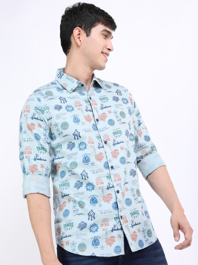 Highlander Men Light Blue Slim Fit Casual Shirt - Blue - Image 6