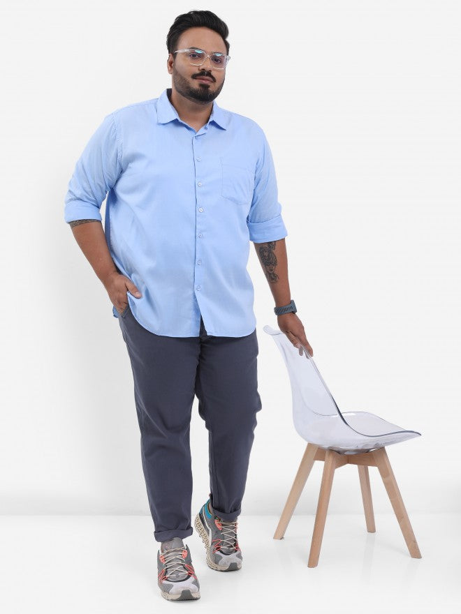 Highlander Men Powder Blue Plus Size Slim Fit Casual Shirt - Blue - Image 2