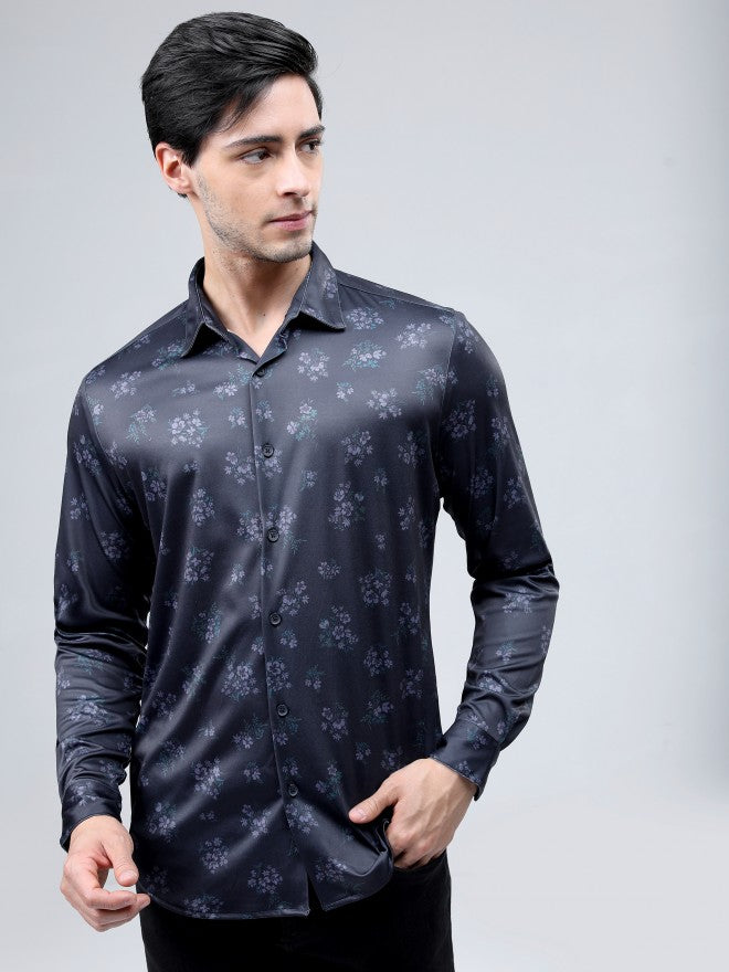Highlander Men Navy Printed Casual Shirt - Navy Blue - Image 1