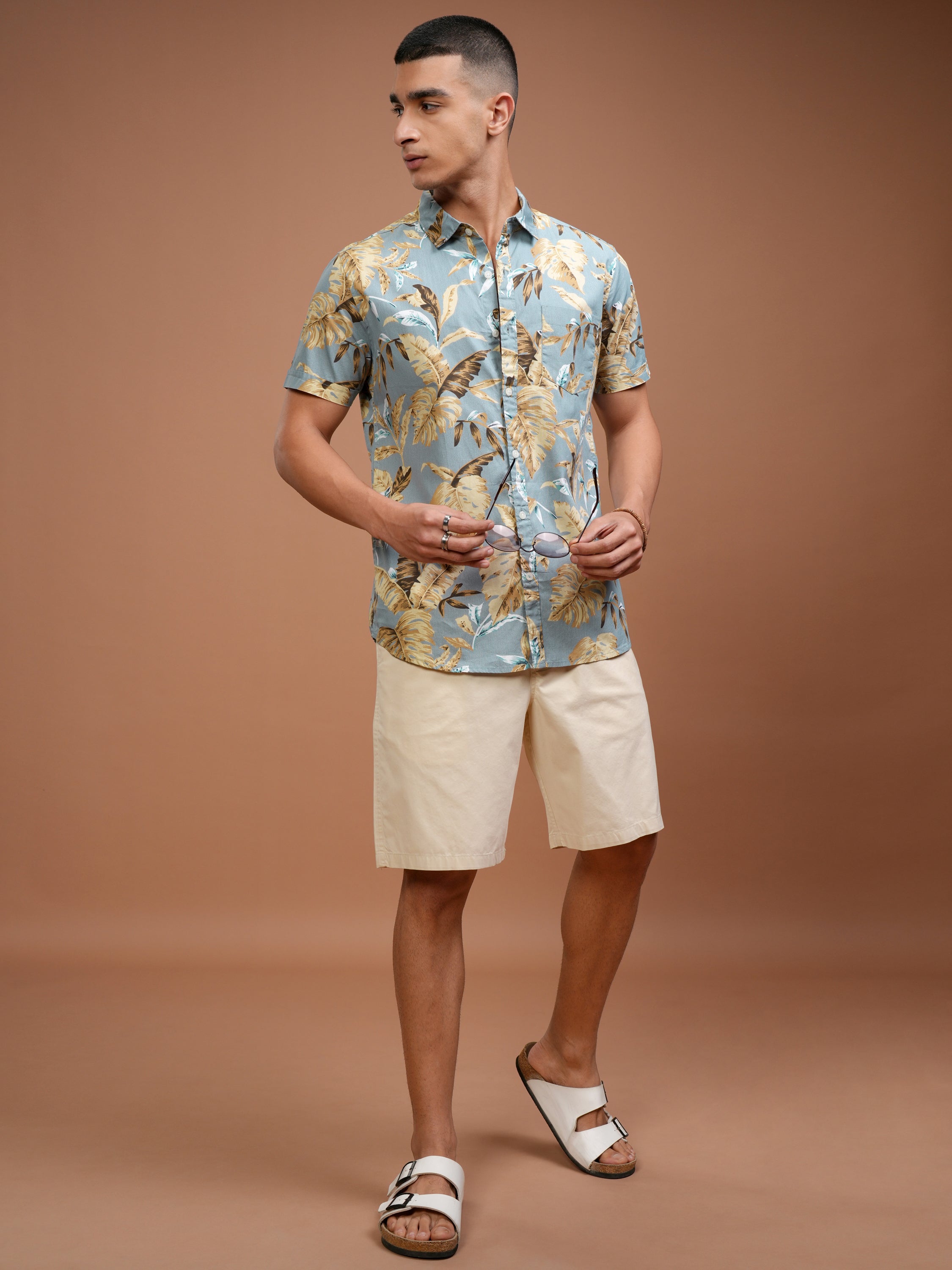 Highlander Men Dusty Mint/Beige Printed Casual Shirt - Green - Image 2