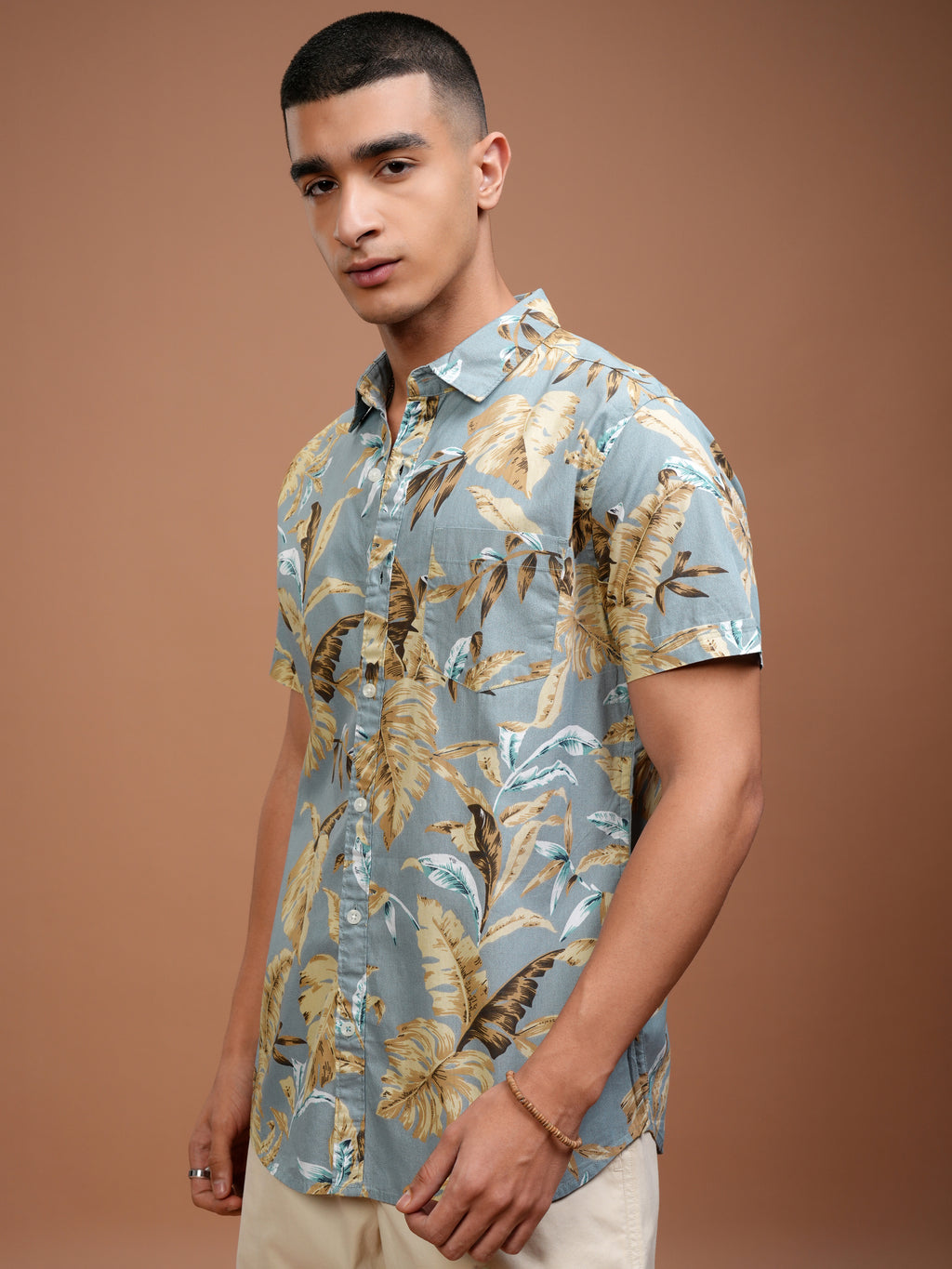 Highlander Men Dusty Mint/Beige Printed Casual Shirt - Green - Image 4