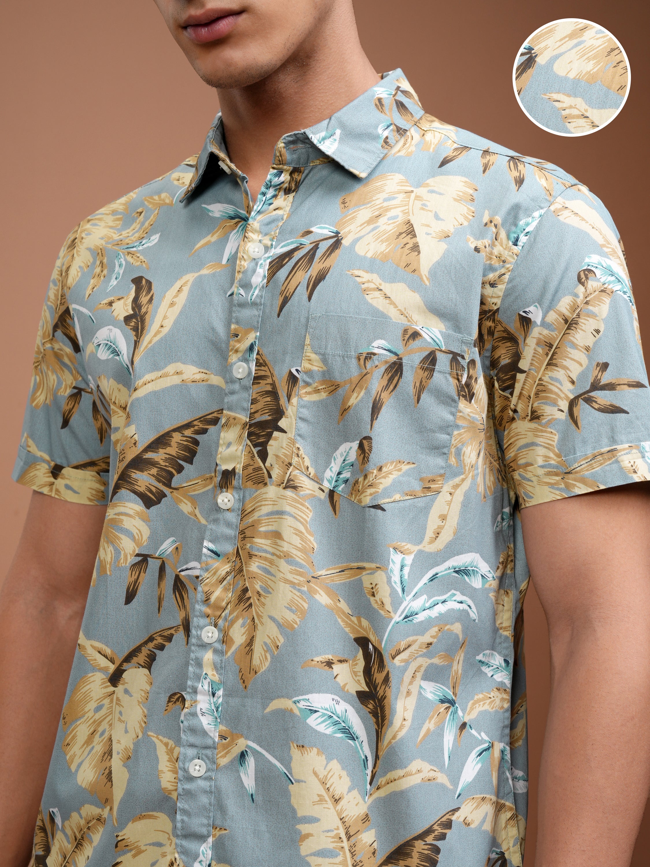 Highlander Men Dusty Mint/Beige Printed Casual Shirt - Green - Image 5