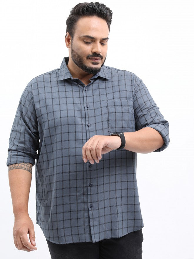 Xtra Ordinary By Highlander Men Grey Checked Slim Fit Casual Shirt - Grey - Image 1