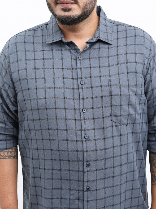 Xtra Ordinary By Highlander Men Grey Checked Slim Fit Casual Shirt - Grey - Image 5