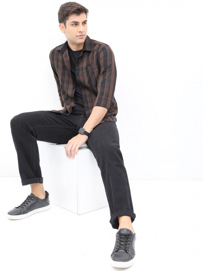 Highlander Men Brown/Black Slim Fit Casual Shirt - Brown - Image 2