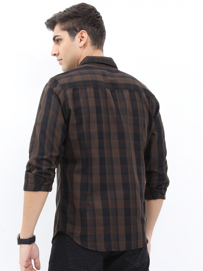 Highlander Men Brown/Black Slim Fit Casual Shirt - Brown - Image 3