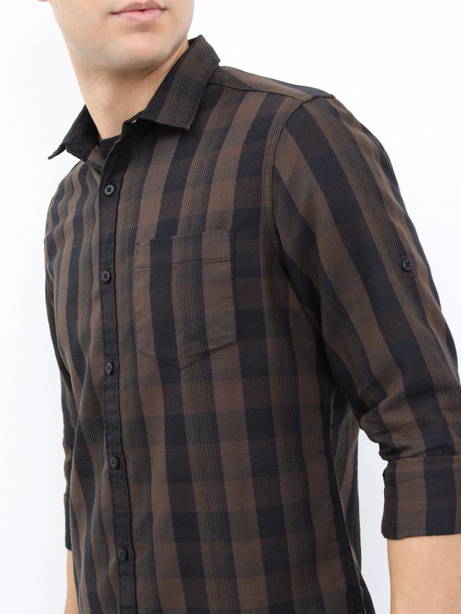 Highlander Men Brown/Black Slim Fit Casual Shirt - Brown - Image 5