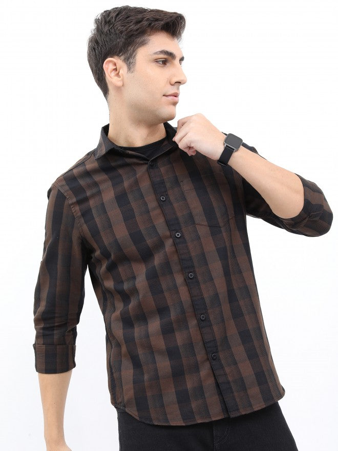 Highlander Men Brown/Black Slim Fit Casual Shirt - Brown - Image 6