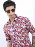 Highlander Men Rust Printed Slim Fit Casual Shirt - Terracotta - Image 1